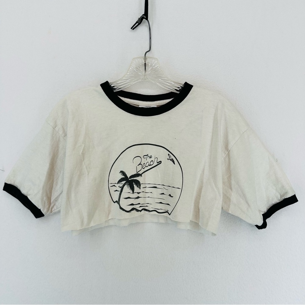 Bayside Heavyweight Ringer Cropped T Shirt The Beach Medium White